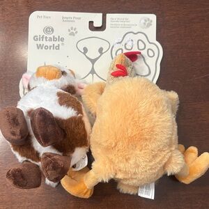 Plush Cow and Chicken Toys - Brown and Cream